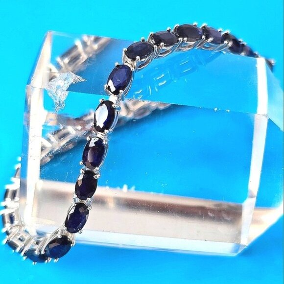 Natural Blue Sapphire 925 Sterling Silver Tennis Bracelet 7" - Picture 8 of 13